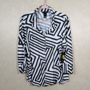 04173 Ali Miles green & white Woven All Over tunic blouse L NWT